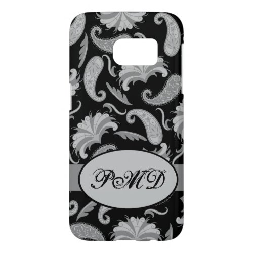 Black Grey Gray Art Deco Paisley Pattern Monogram Samsung Galaxy S7 Case