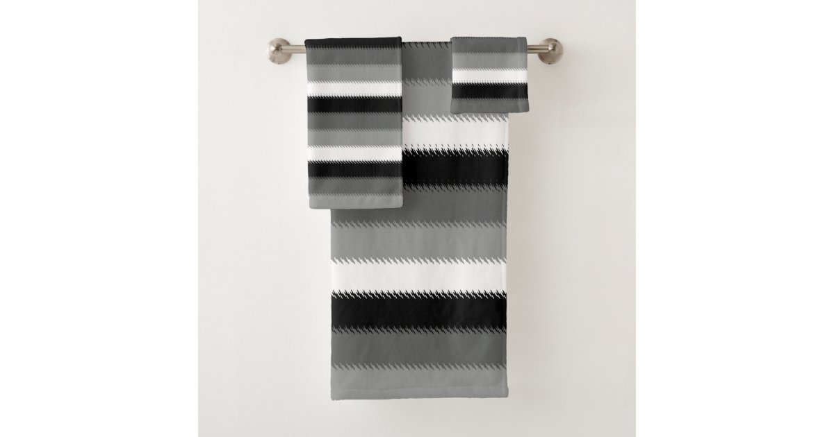 Black Grey Gray Ash white Stripe Bath Towel Set | Zazzle