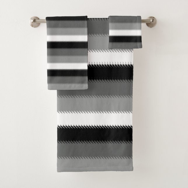 Black Grey Gray Ash white Stripe Bath Towel Set (Insitu)