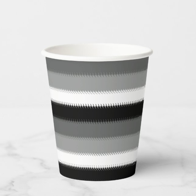 Black Grey Gray Ash white Stripe Paper Cups (Front)
