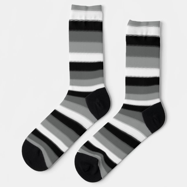 Black Grey Gray Ash white Stripe Socks (Left)