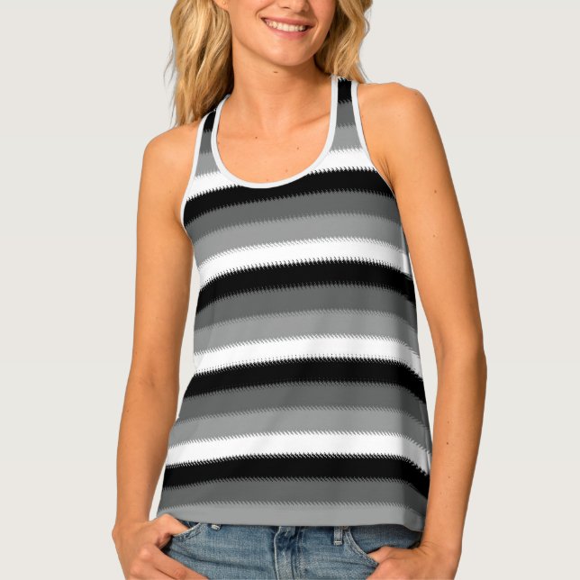 Black Grey Gray Ash white Stripe Tank Top (Front)
