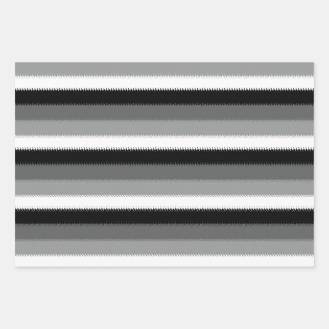 Black Grey Gray Ash white Stripe Wrapping Paper Sheets (Front)
