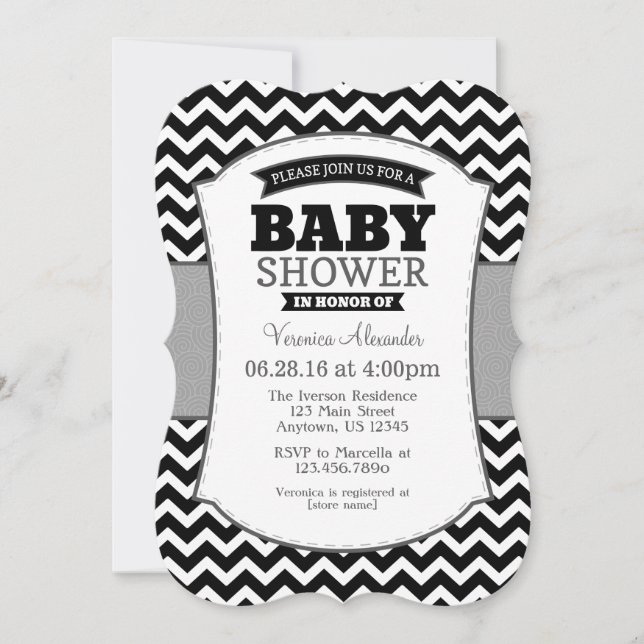 Black Grey Gray Chevron Baby Shower Invitation (Front)