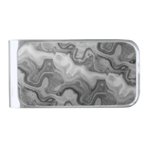 Black Grey Groovy Waves Silver Finish Money Clip