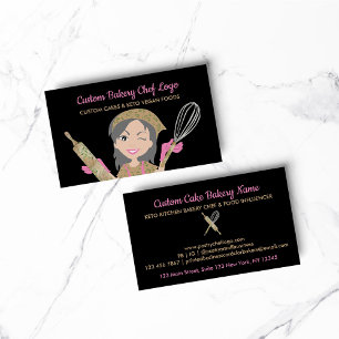 Black Grey Haired Bakery Chef Rustic Keto Food Business Card
