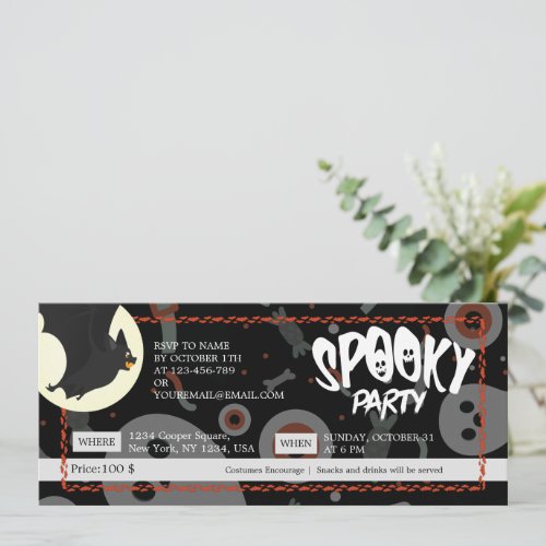 Black  grey Halloween Spooky Party Ticket Save The Date