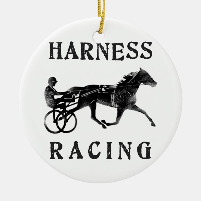Black Grey Harness Horse Silhouette Ceramic Ornament (Front)