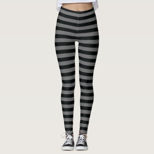 Black  Grey Horizontal Stripes Halloween Costume Leggings