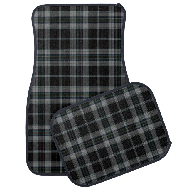 Black Grey Large Tartan Plaid Car Floor Mat (Set)