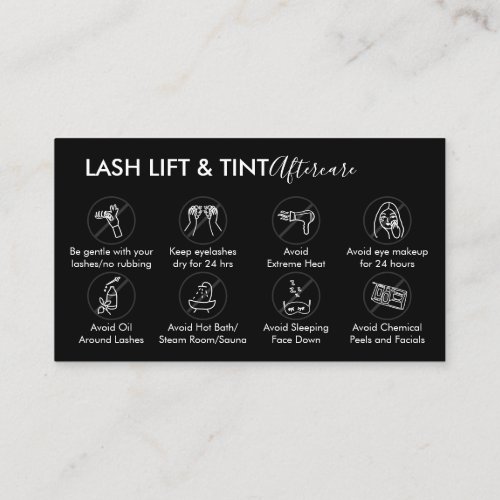 Black Grey Lash Lift Tint Aftercare Instruction Business Card