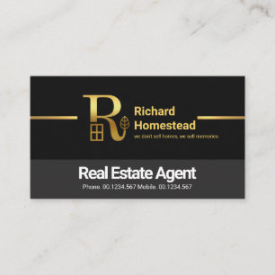 Black Grey Layers Gold Line Real Estate Agent Business Card