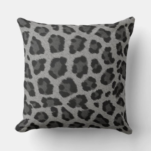 Black  Grey Leopard Print Throw Pillow