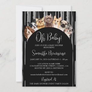 Black Grey Lines Dogs Oh baby Invitation