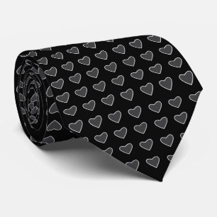 Black Grey Love Hearts Pattern Neck Tie