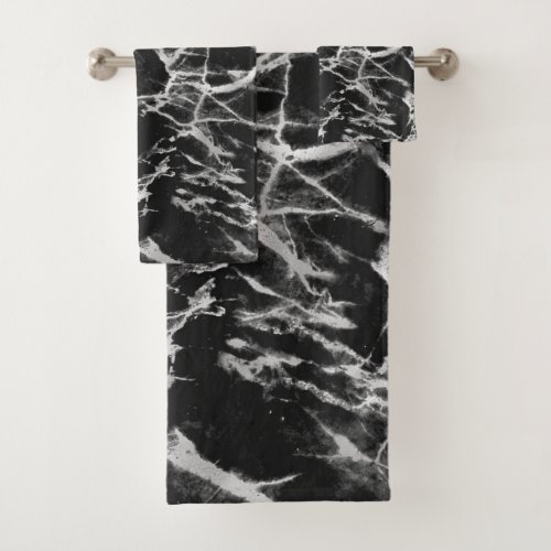 Black  Grey Marble Bath Towel Set
