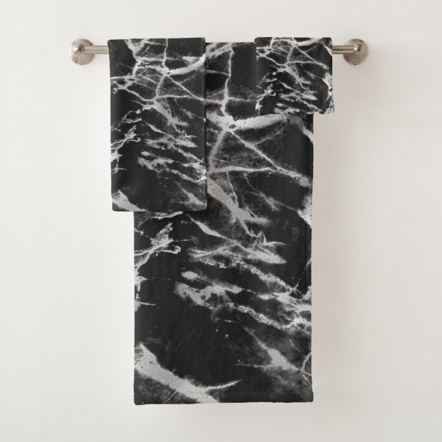 Black & Grey Marble Bath Towel Set (Insitu)