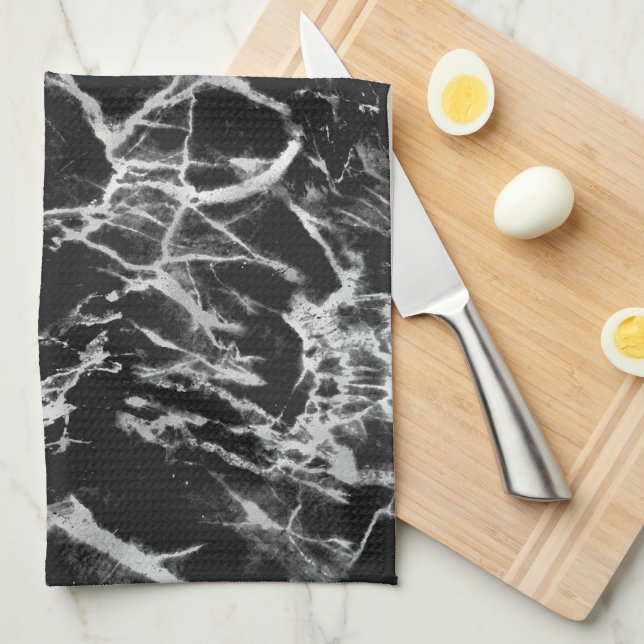 Black & Grey Marble Kitchen Towel (Quarter Fold)