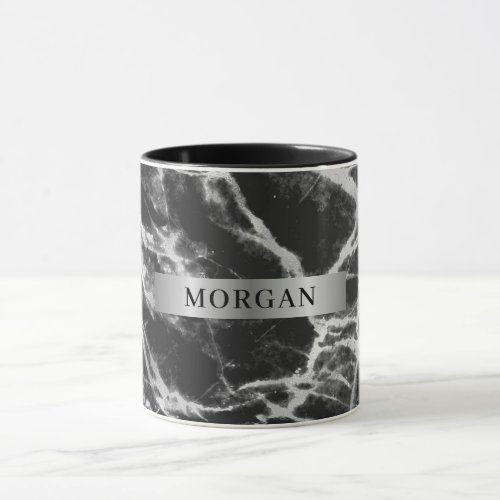 Black  Grey Marble Name on Silver Band Mug