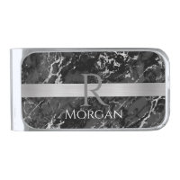 Black & Grey Marble, Silver Bar, Name & Monogram