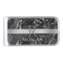 Black & Grey Marble, Silver Bar, Name & Monogram Silver Finish Money Clip