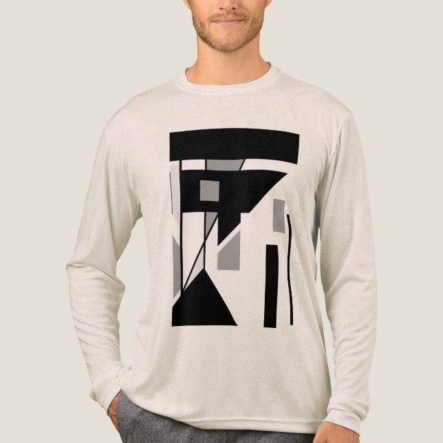 Black Grey MCM-inspired Geometric Shapes Abstract Tri-Blend Shirt (Front)