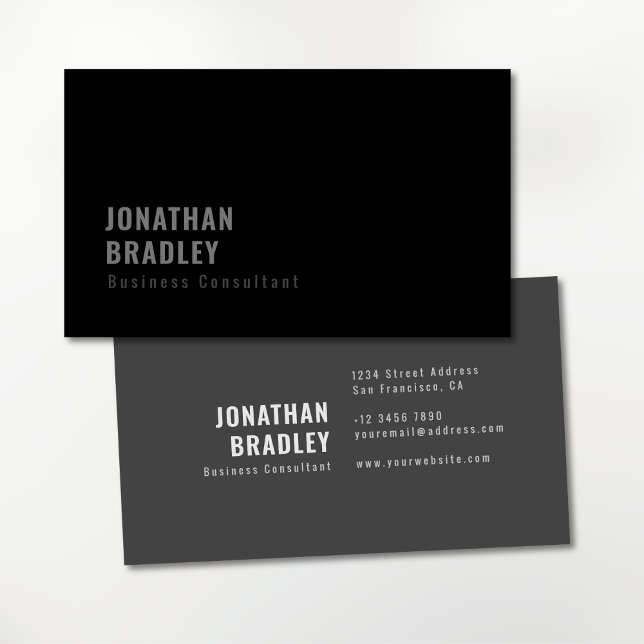Black Grey Minimal Clean Professional Business Card (Simple modern minimalist professional business card)