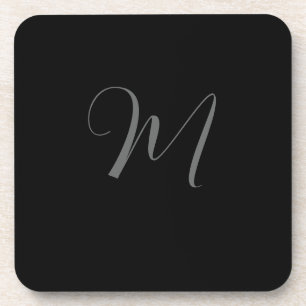 Black Grey Minimalist Personalized Monogram Design Beverage Coaster