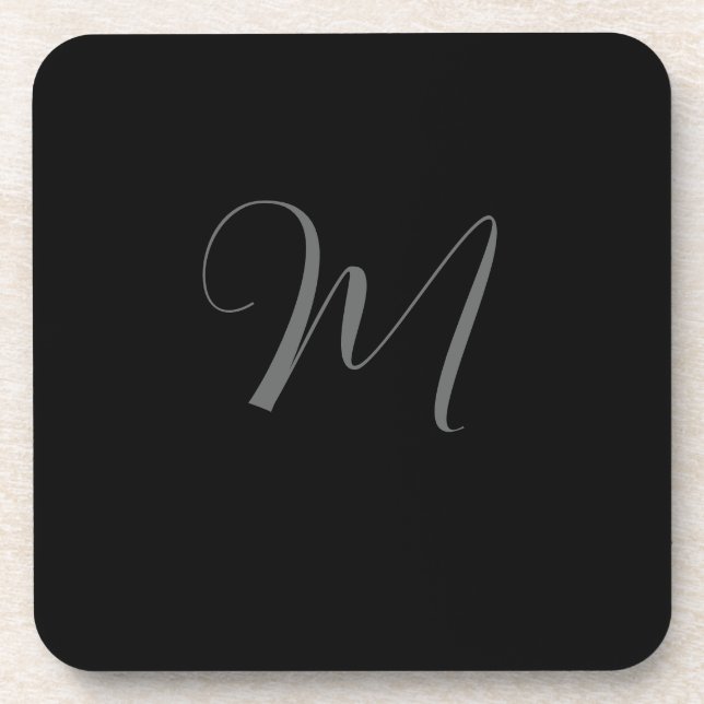 Black Grey Minimalist Personalized Monogram Design Beverage Coaster (Front)