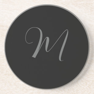 Black Grey Minimalist Personalized Monogram Design Coaster