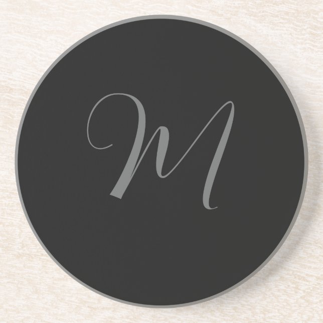 Black Grey Minimalist Personalized Monogram Design Coaster (Front)