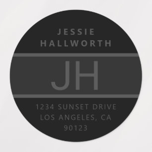 Black & Grey Modern Bold Monogram Waterproof Labels