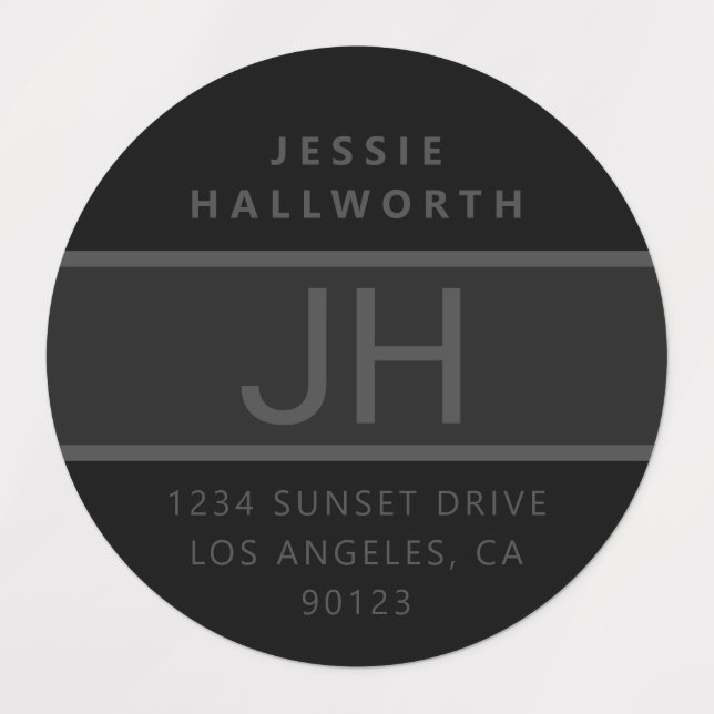 Black & Grey Modern Bold Monogram Waterproof Labels (Design 1)