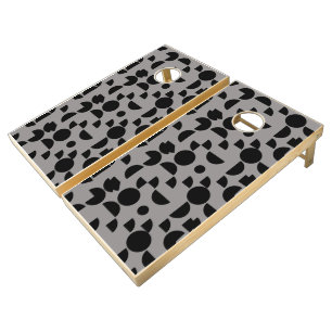 Black Grey Modern Elegant Geometric Tribal Cornhole Set