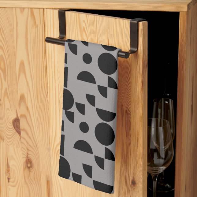 Black Grey Modern Elegant Geometric Tribal Kitchen Towel (Thirds Fold)