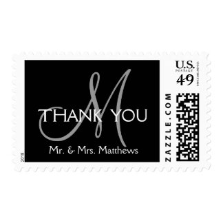 Black Grey Modern Initial Wedding Thank You Postage