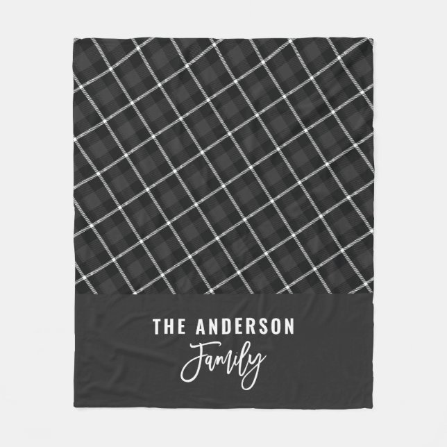 Black grey modern minimal rustic fall winter fleece blanket (Front)