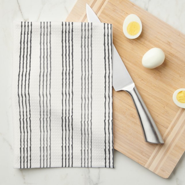 Black Grey Modern Minimalist Stripe Boho  Kitchen Towel (Quarter Fold)