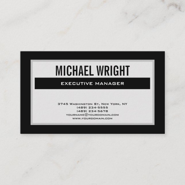 Black Grey Modern Plain Simple Minimalist Business Card (Front)