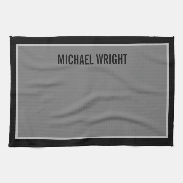 Black Grey Modern Plain Simple Minimalist Kitchen Towel (Horizontal)