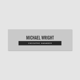 Black Grey Modern Plain Simple Minimalist Name Tag