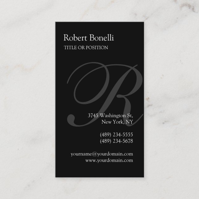 Black Grey Monogram Business Card (Front)