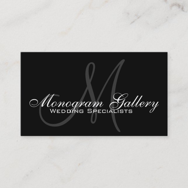 Black Grey Monogram Customizable Business Card (Front)
