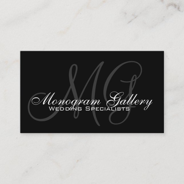 Black Grey Monogram Customizable Business Card (Front)
