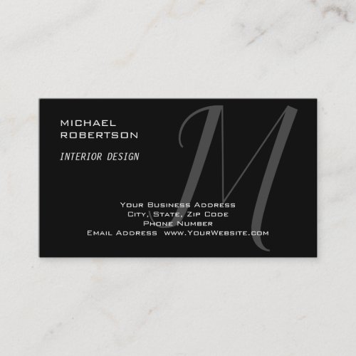 Black Grey Monogram Interior Designer Modern Plain Business Card