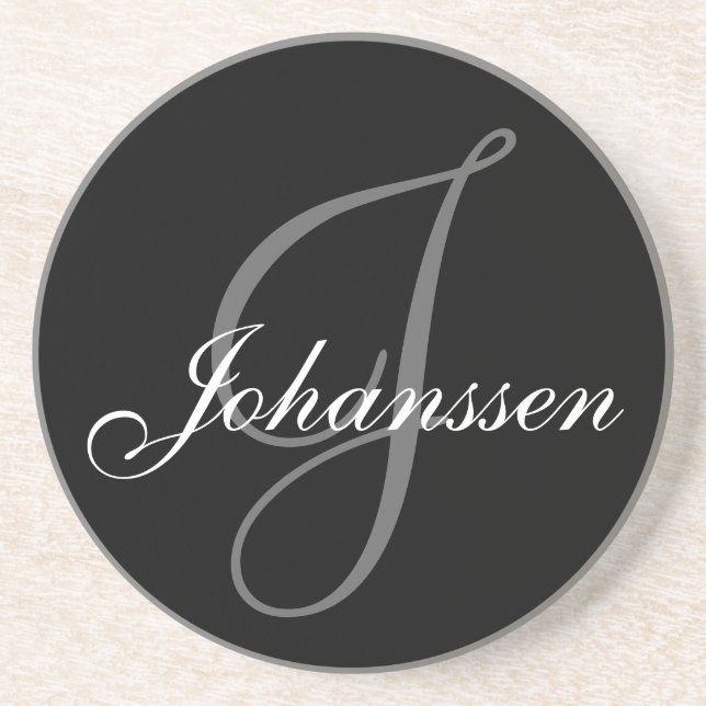 Black Grey Monogram J Wedding Anniversary Coaster (Front)