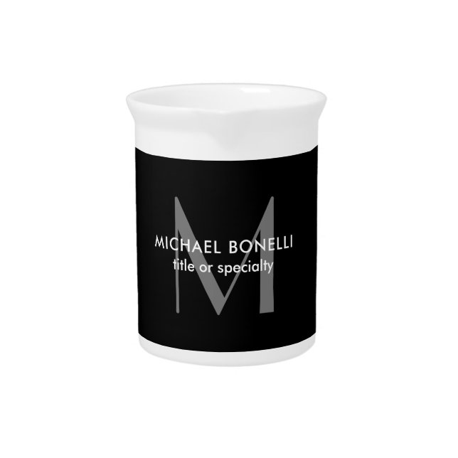 Black Grey Monogram Modern Minimalist Template Beverage Pitcher (Front)