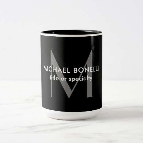 Black Grey Monogram Modern Minimalist Template Two_Tone Coffee Mug