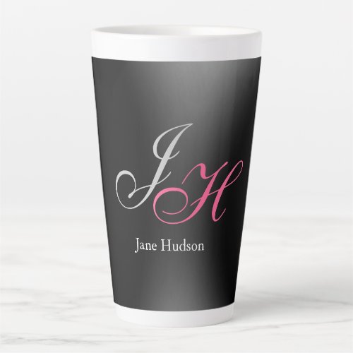 Black Grey Monogram Name Initial Letters Script Latte Mug