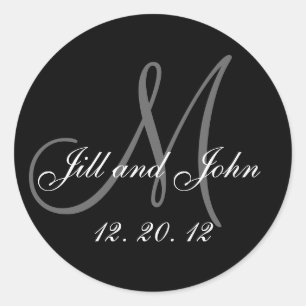 Black Grey Monogram Names 2012 Wedding Sticker